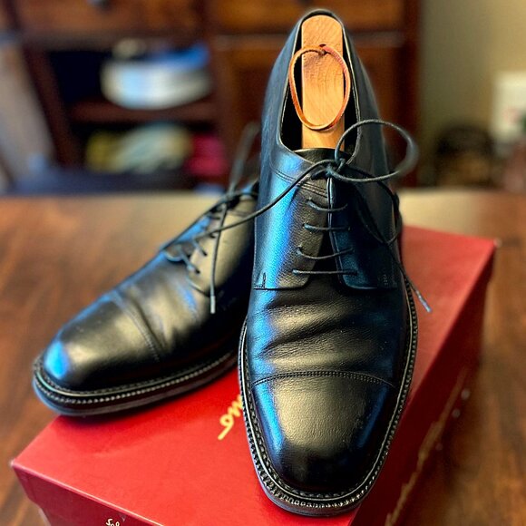 Salvatore Ferragamo Sigma Nero Pebble Calf Black Dress Shoes Sz 10 Italy